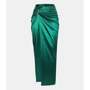 Micas Green Satin High Slit Maxi Skirt XL NWT